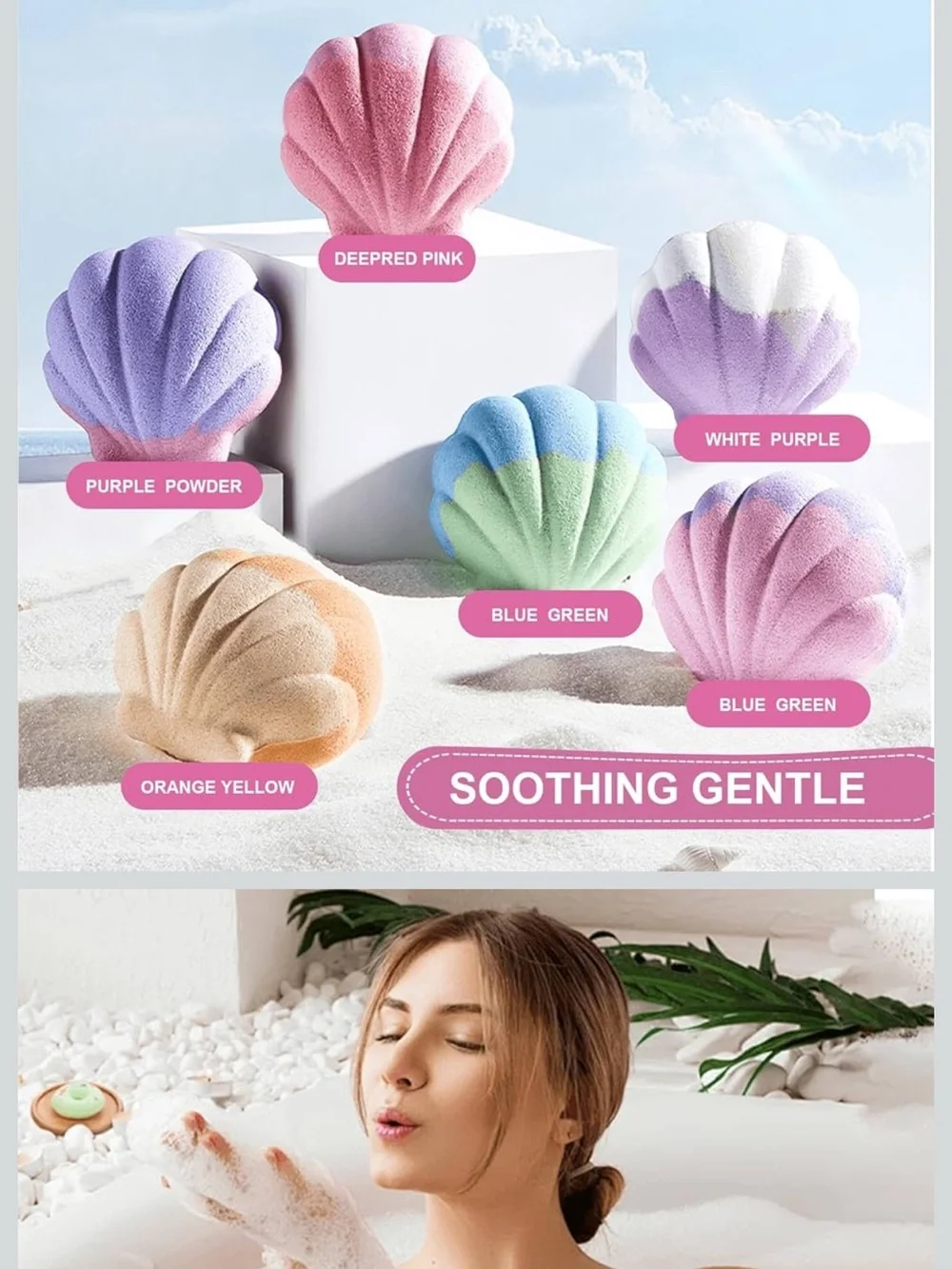 6-Pack Dual-Tone Seashell Bath Bombs - Relaxing Scents Gift Set new unopened